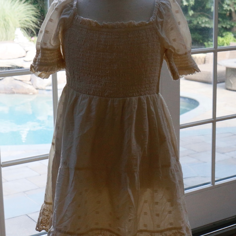 American Eagle Smocked and Eyelet Mini Dress- Cream colored- Size Small
